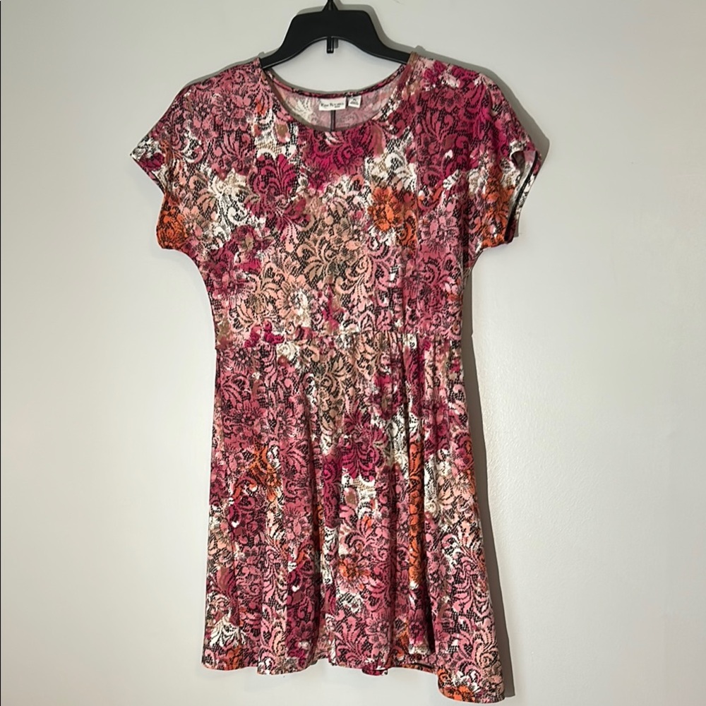 Kim Rogers Pink and Red Floral Tunic Mini Dress Size Large